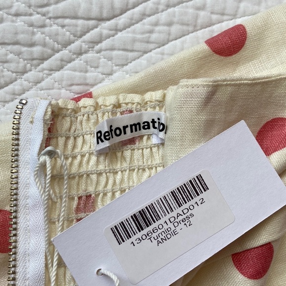 Reformation Turnip Andie Mini Dress Linen Cream Polka Dot Blush Pink 12 NWT - Picture 8 of 17